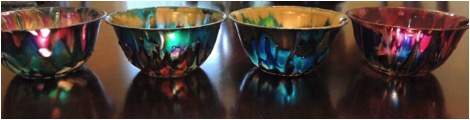 Votive candle holders made with plastic bowls and StazOn Studio Glaze by Renee Zarate.