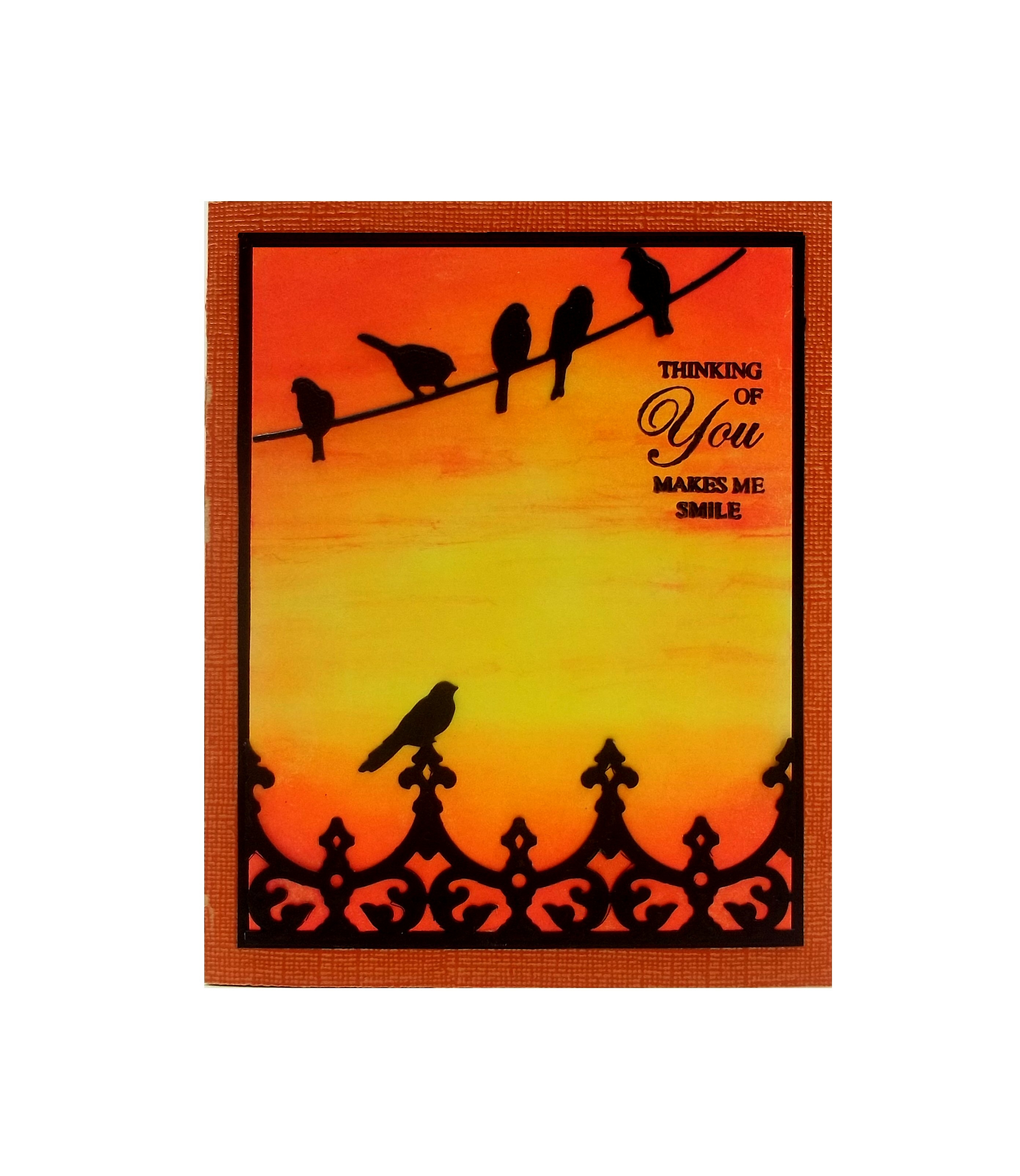 Sunset Birds On A Wire Card with Radiant Neon Ink