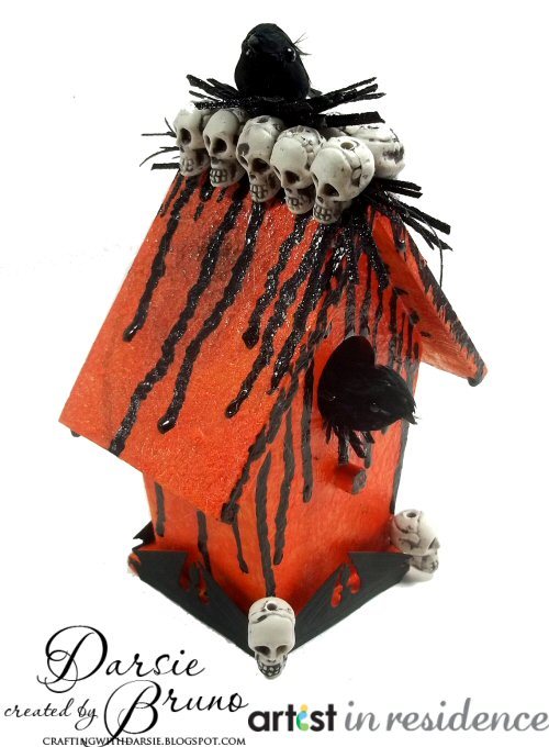 Halloween Birdhouse with Skulls and Crows