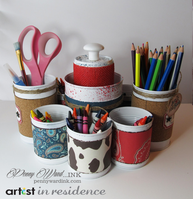 Memento Luxe for an Upcycled Soup Cans Desk Organizer