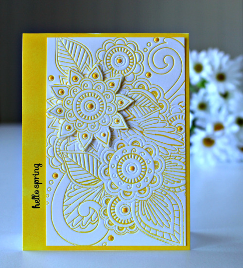 Hello Spring Bright Yellow Embossed Greeting Card