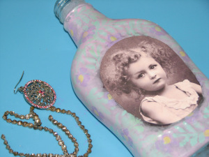Frosted Altered Art Bottle with a Vintage Flair