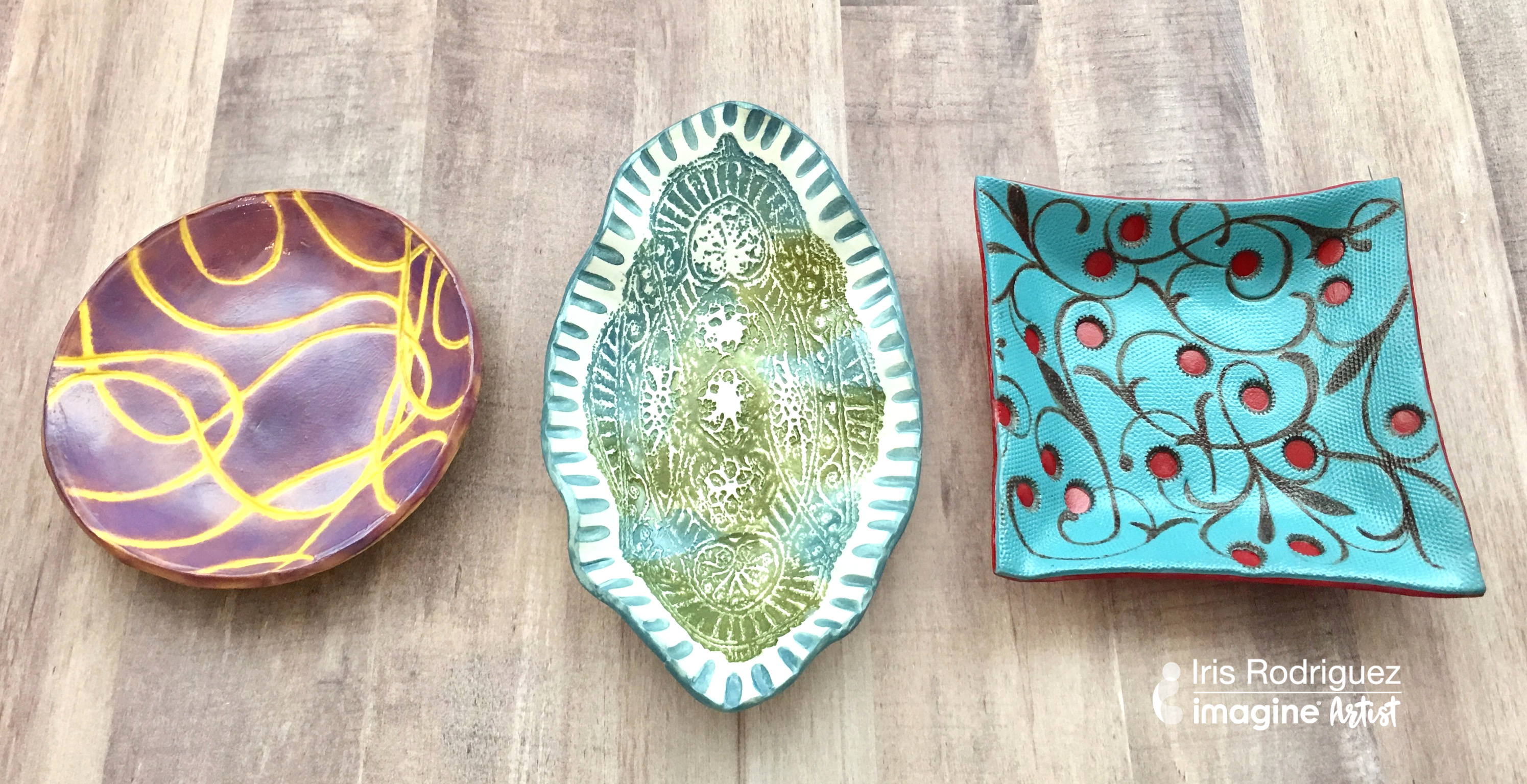 Learn How To Make Three Unique Bowls Using Polyform Clay inked with StazOn ink and VersaMagic ink