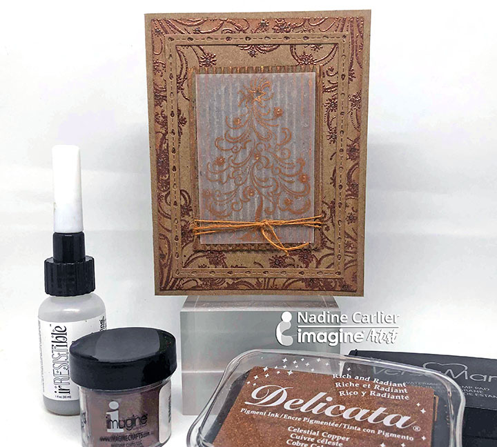 Handmade card featuring a monochromatic look made with karft cardstock and copper inks and embossing powders.