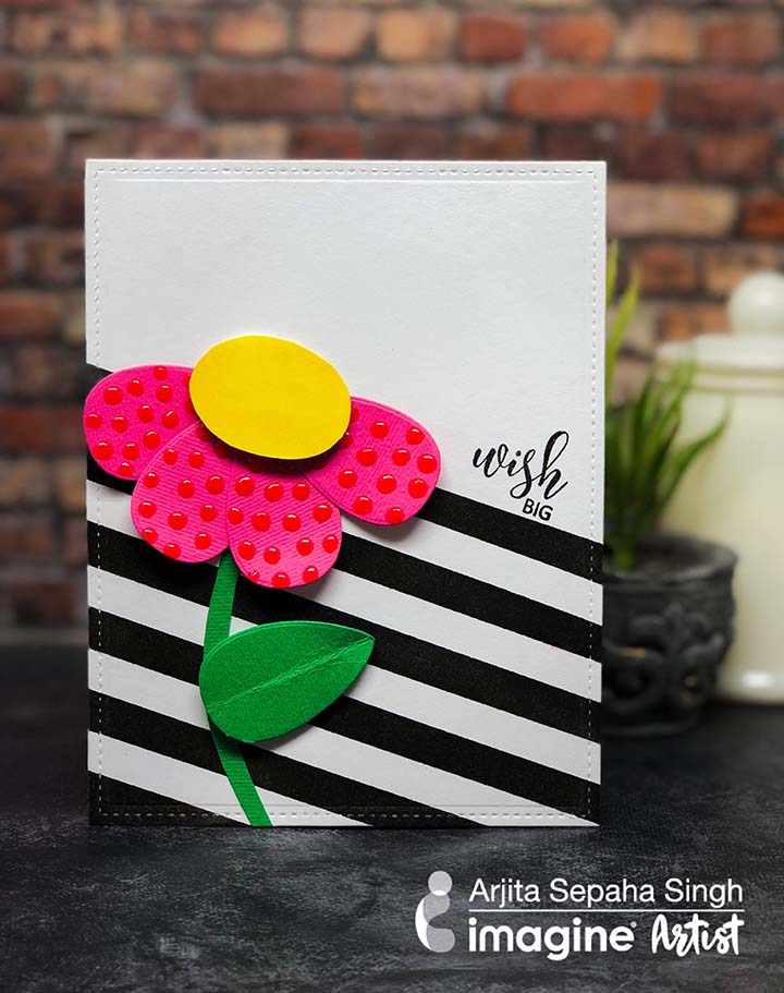 Handmade cute and simple card featuring an oversized daisy made with Dewlet etched metal dies.