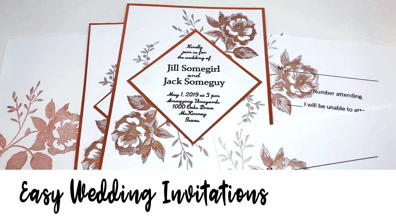 Handmade wedding inviations featuring floral images stamped with metallic Delicata inks.
