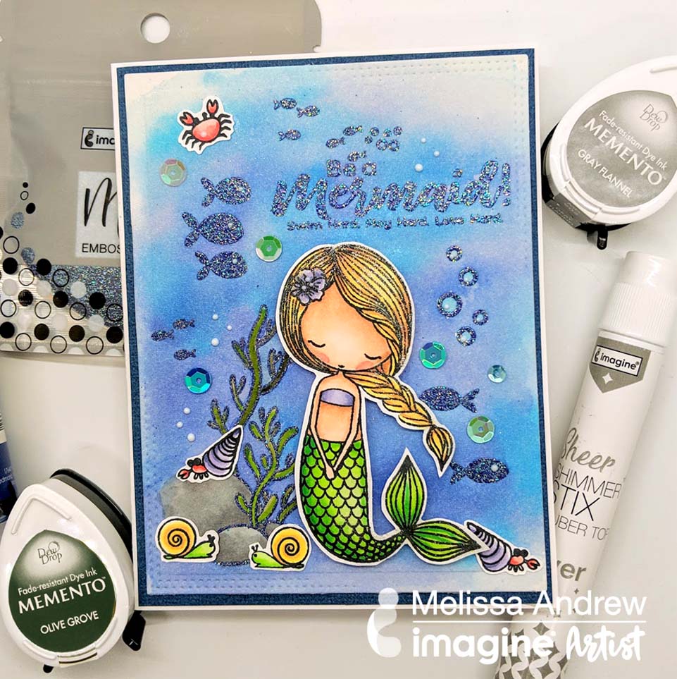 Handmade greeting card featuring an underwater scene with mermaid and sea creatures.
