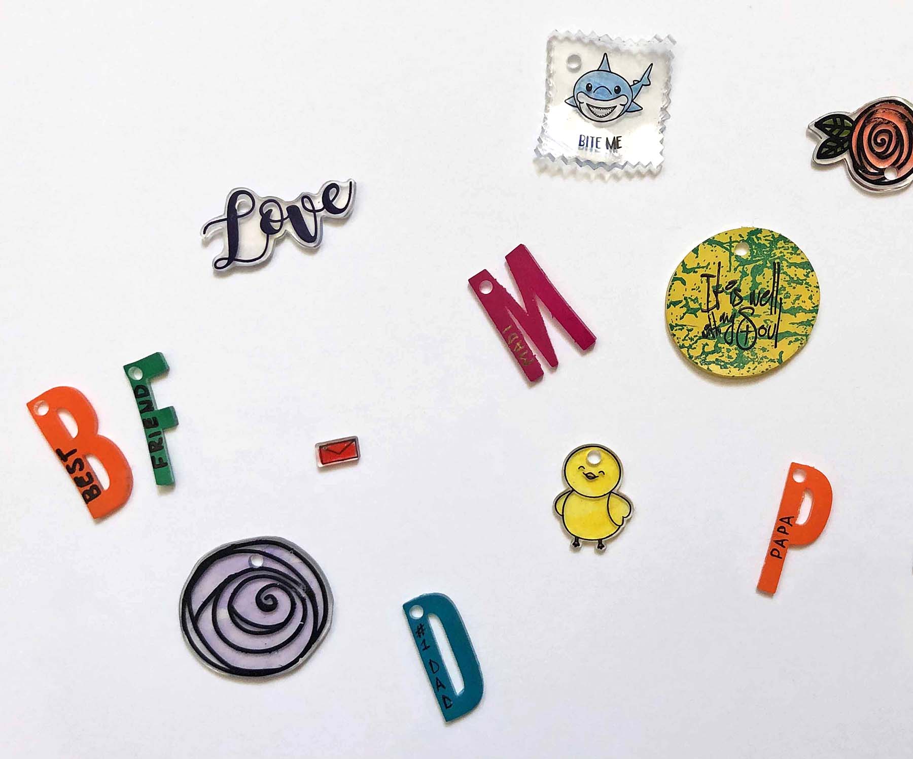 Shink plastic charms made with StazOn Pigment