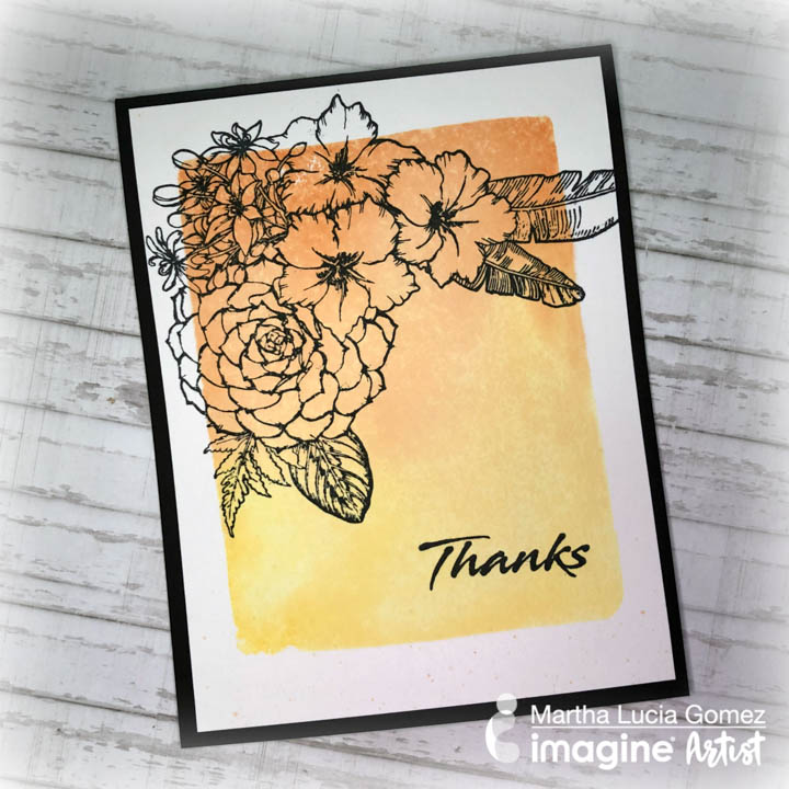 Handmade card in yellow and orange with a floral image made using Memento ink pads.
