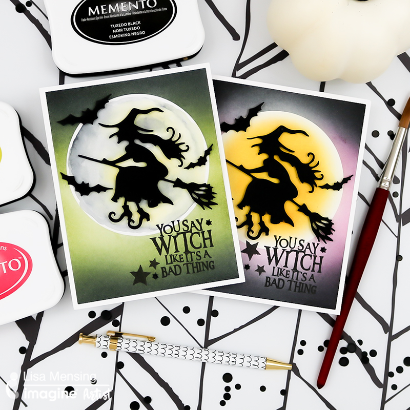 flying witch card ink blended memento ink halloween greeting you say witch like it is a bad thing