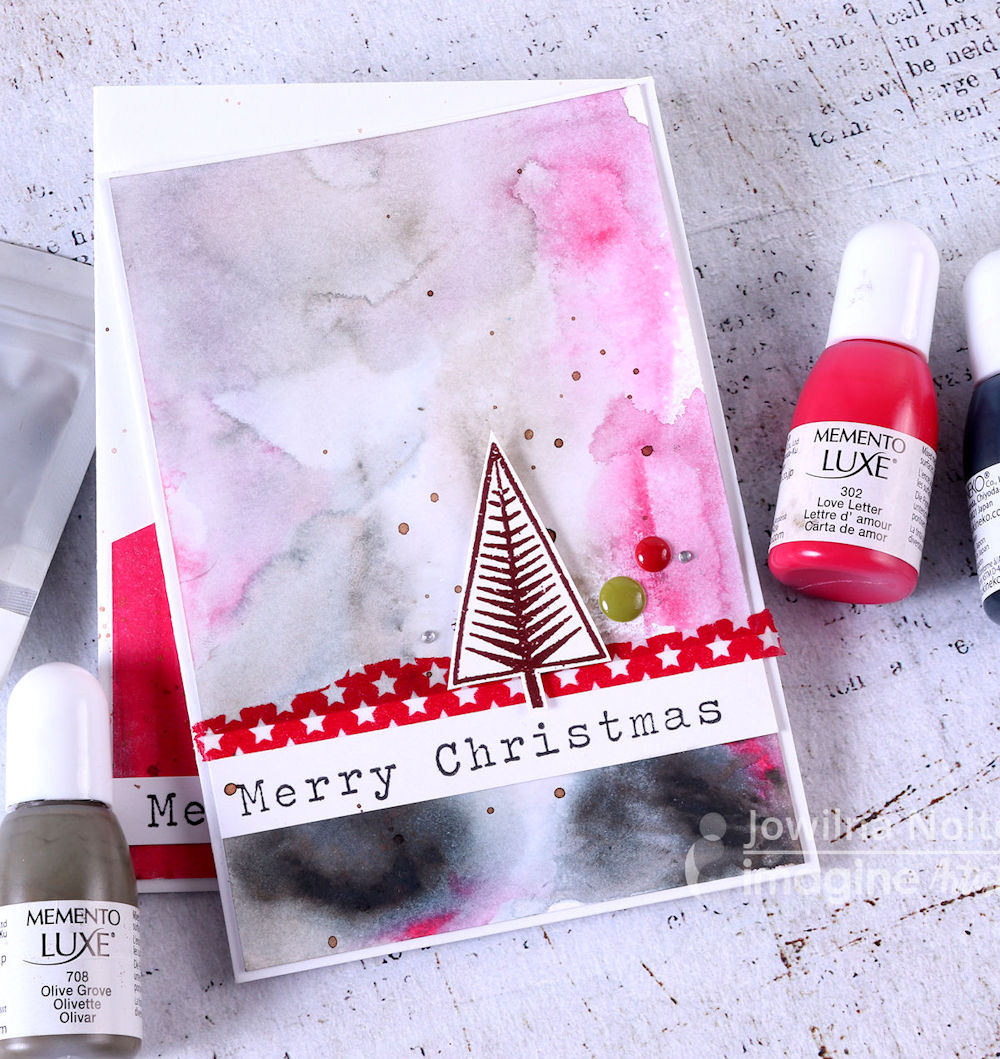 Create Modern christmas cards with Memento Luxe inkers. 